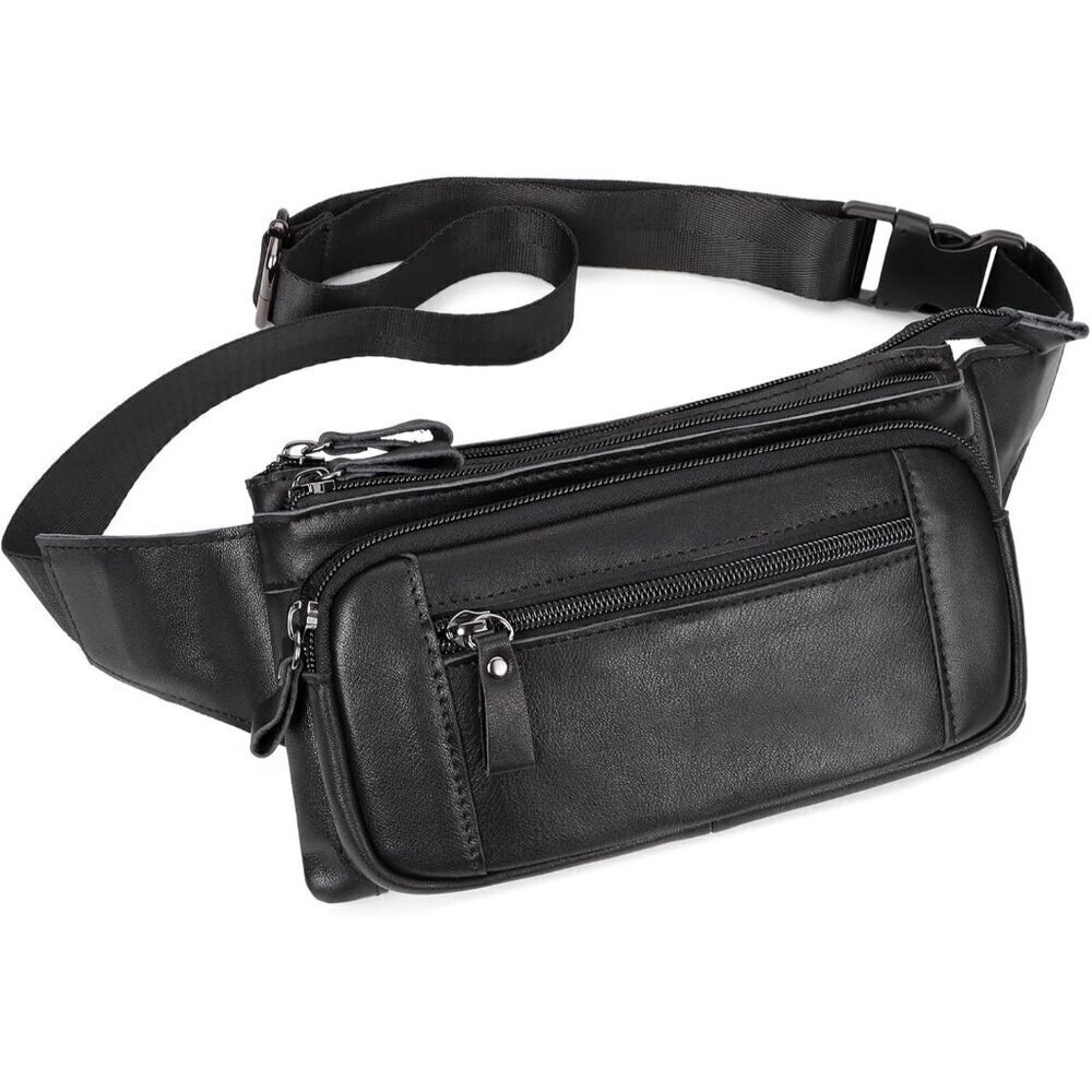 💫 Lareet Leather Adjustable Strap Men Black Belt Fashion Travel Waist Packs